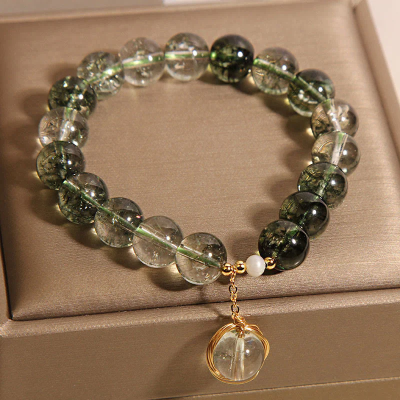 Braccialetto portafortuna in cristallo fantasma verde naturale Buddha Stones - Image 2