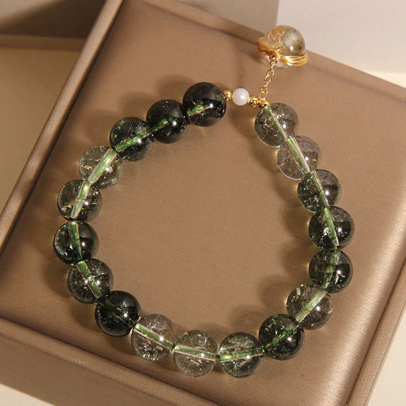 Braccialetto portafortuna in cristallo fantasma verde naturale Buddha Stones - Image 3