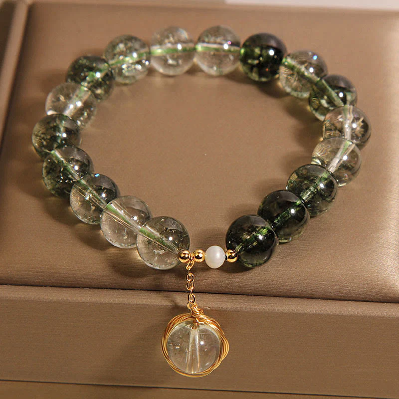 Braccialetto portafortuna in cristallo fantasma verde naturale Buddha Stones - Image 4