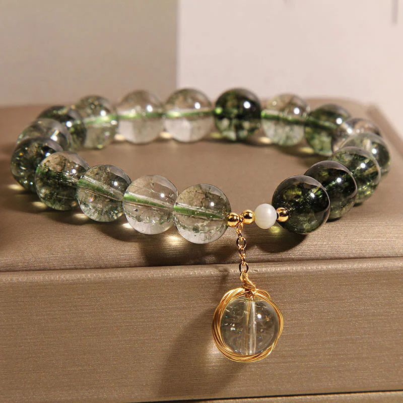Braccialetto portafortuna in cristallo fantasma verde naturale Buddha Stones - Image 5