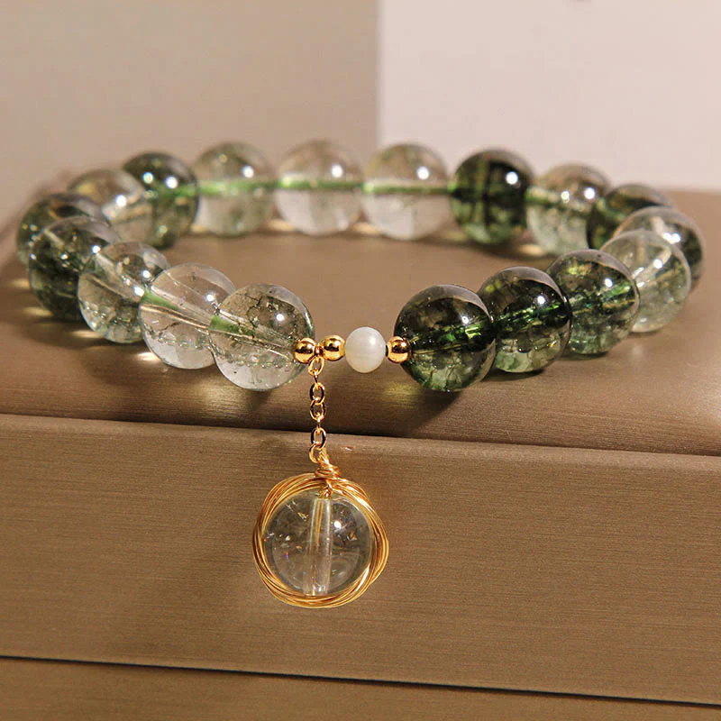 Braccialetto portafortuna in cristallo fantasma verde naturale Buddha Stones - Image 6