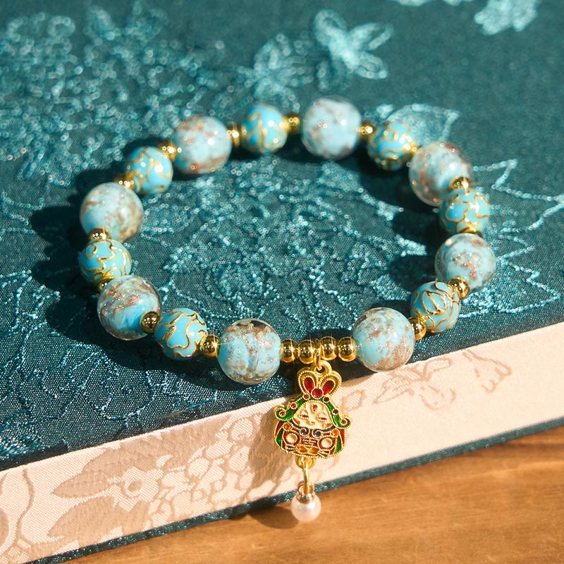 Braccialetto portafortuna in vetro Liuli con coniglio Buddha Stones - Image 3