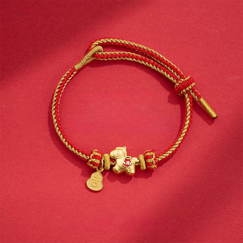 Braccialetto portafortuna intrecciato in rame con filo rosso "Anno del Cavallo " Buddha Stones