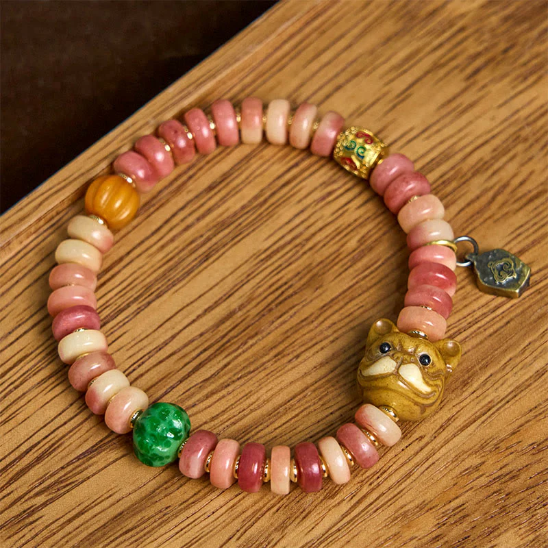 Braccialetto portafortuna Pug con perline di sangue viola in osso di cammello tibetano naturale Buddha Stones - Image 2