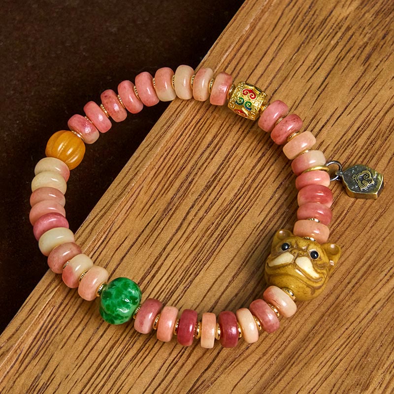 Braccialetto portafortuna Pug con perline di sangue viola in osso di cammello tibetano naturale Buddha Stones - Image 3
