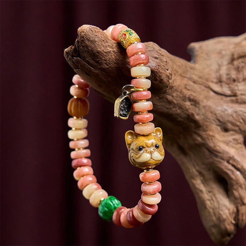 Braccialetto portafortuna Pug con perline di sangue viola in osso di cammello tibetano naturale Buddha Stones - Image 4