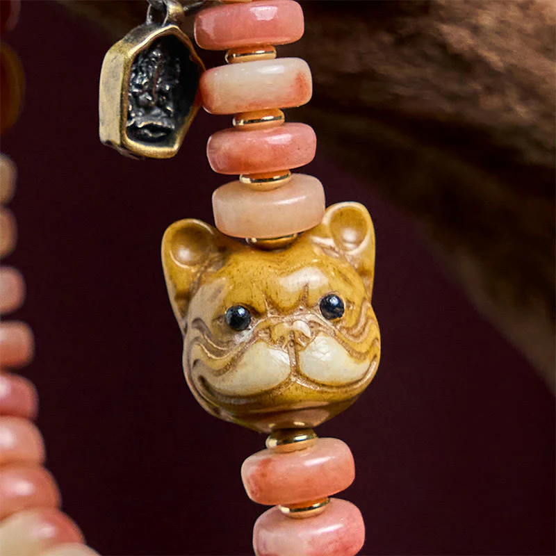 Braccialetto portafortuna Pug con perline di sangue viola in osso di cammello tibetano naturale Buddha Stones - Image 5