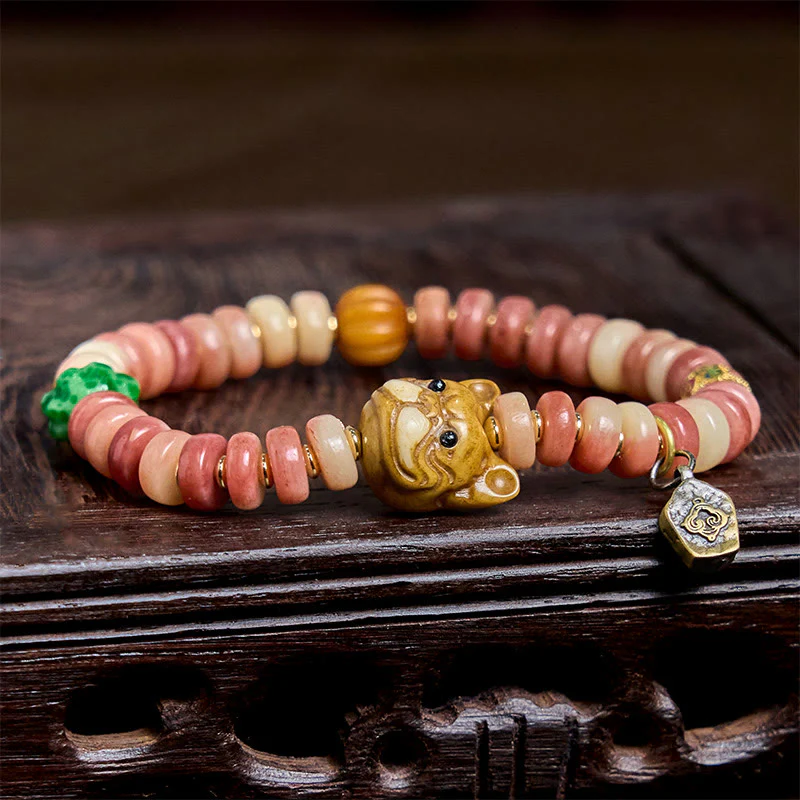 Braccialetto portafortuna Pug con perline di sangue viola in osso di cammello tibetano naturale Buddha Stones - Image 6