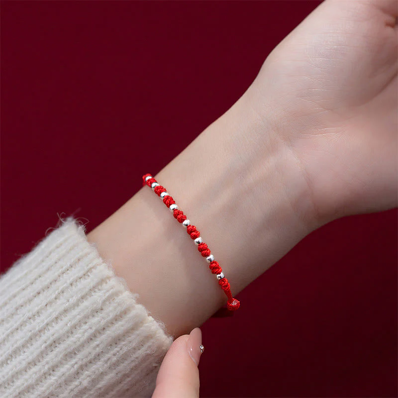 Braccialetto portafortuna regolabile con perline in argento sterling 925 e cordino rosso Buddha Stones - Image 15