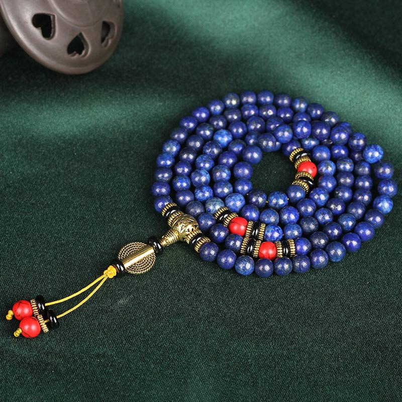 Braccialetto positivo in pietra tibetana Mala con lapislazzuli e lazurite Buddha Stones - Image 8