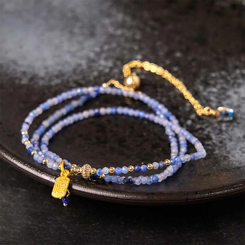 Braccialetto positivo con carattere Fu a triplo giro, perline ultrasottili da 3 mm, lazurite naturale e lapislazzuli, Buddha Stones