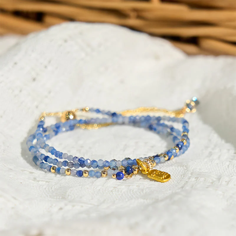 Braccialetto positivo con carattere Fu a triplo giro, perline ultrasottili da 3 mm, lazurite naturale e lapislazzuli, Buddha Stones - Image 3