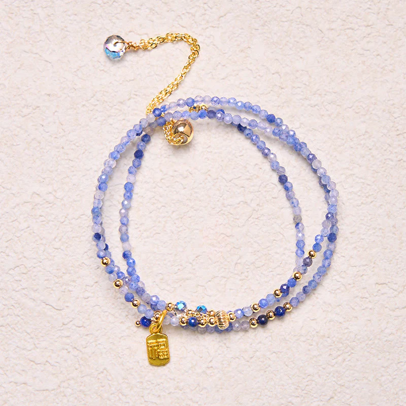 Braccialetto positivo con carattere Fu a triplo giro, perline ultrasottili da 3 mm, lazurite naturale e lapislazzuli, Buddha Stones - Image 4
