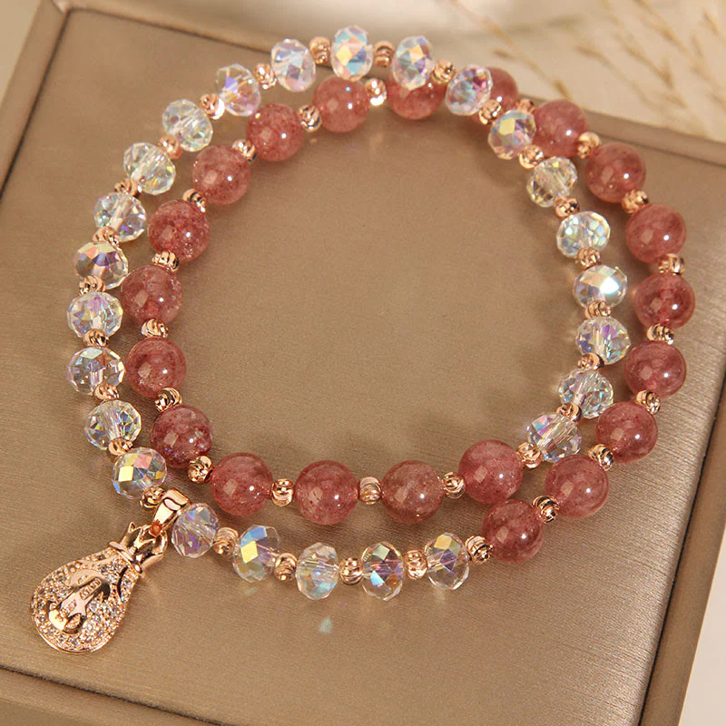 Braccialetto positivo con ciondolo a forma di borsa per soldi in cristallo bianco e quarzo fragola Buddha Stones - Image 10