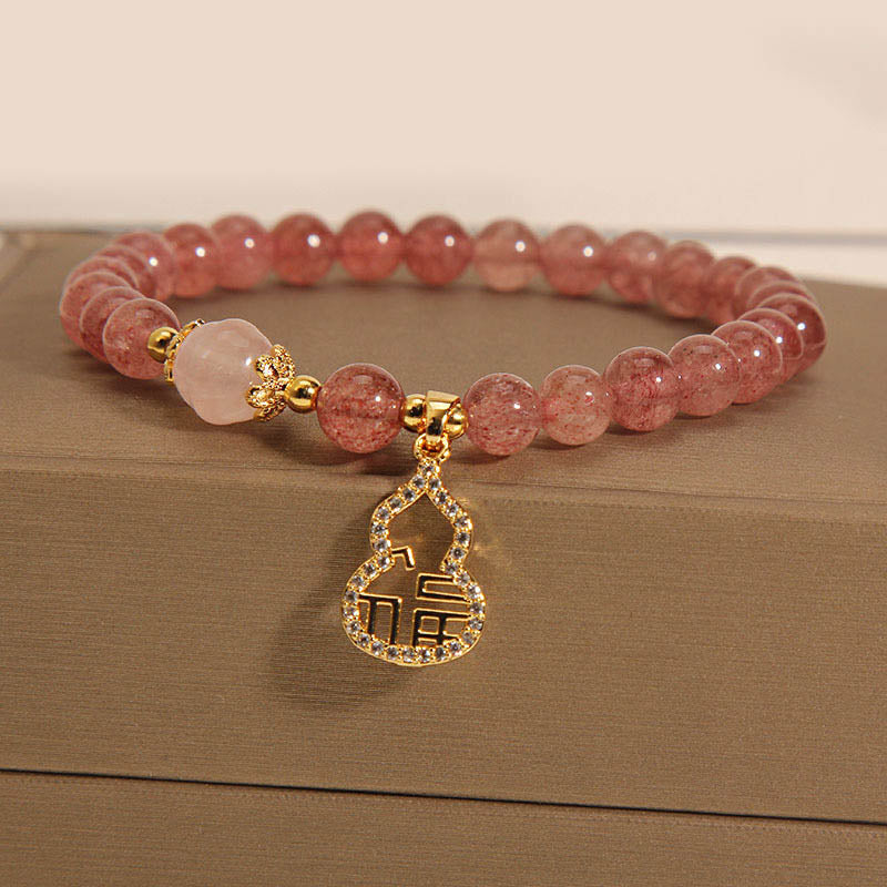 Braccialetto positivo con ciondolo a forma di carattere Fu di zucca e quarzo fragola Buddha Stones - Image 15