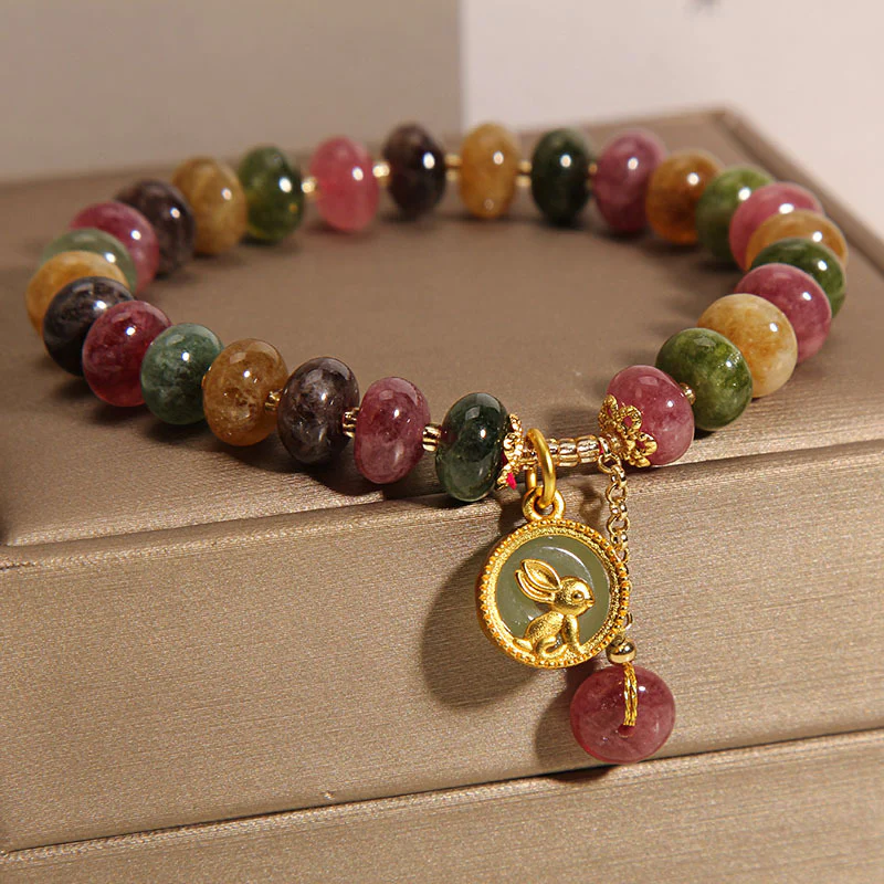 Braccialetto positivo con ciondolo coniglio carino e tormalina colorata naturale Buddha Stones - Image 6