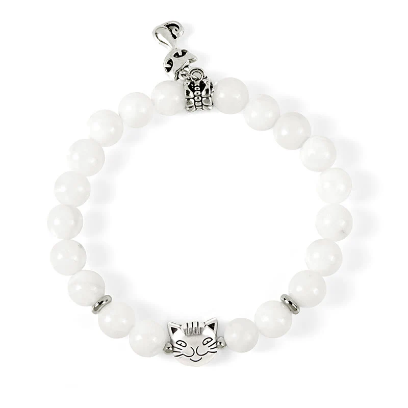 Braccialetto positivo con perline di calcedonio bianco naturale Buddha Stones White Cat - Image 7
