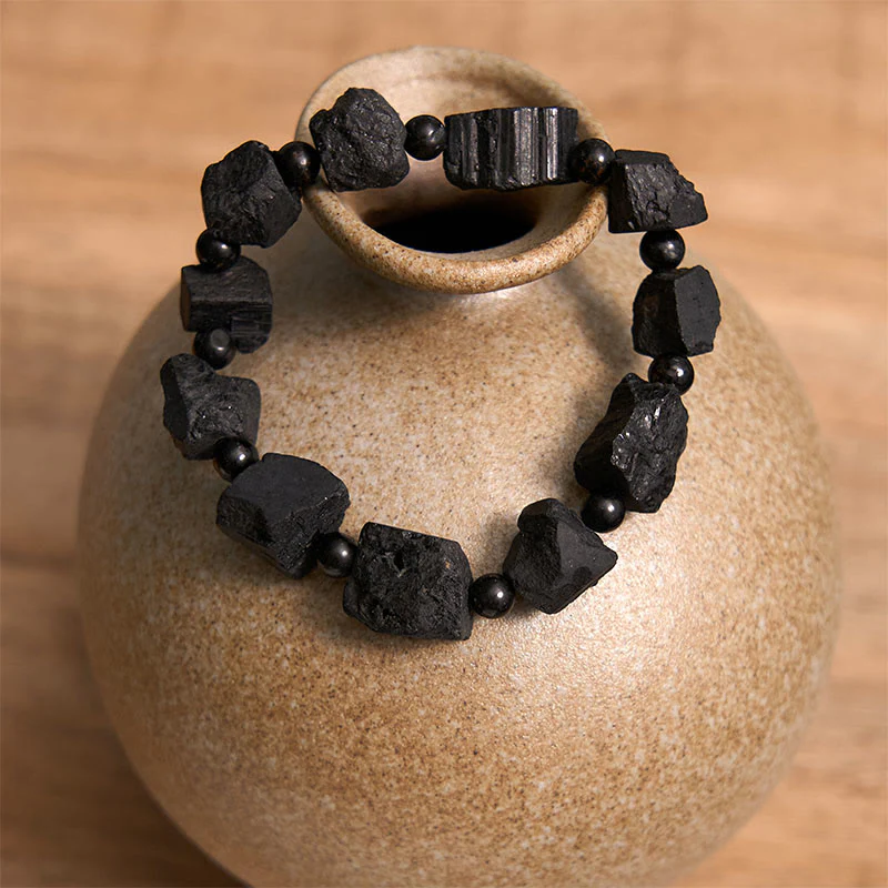 Braccialetto positivo con pietra irregolare in tormalina nera Buddha Stones - Image 3