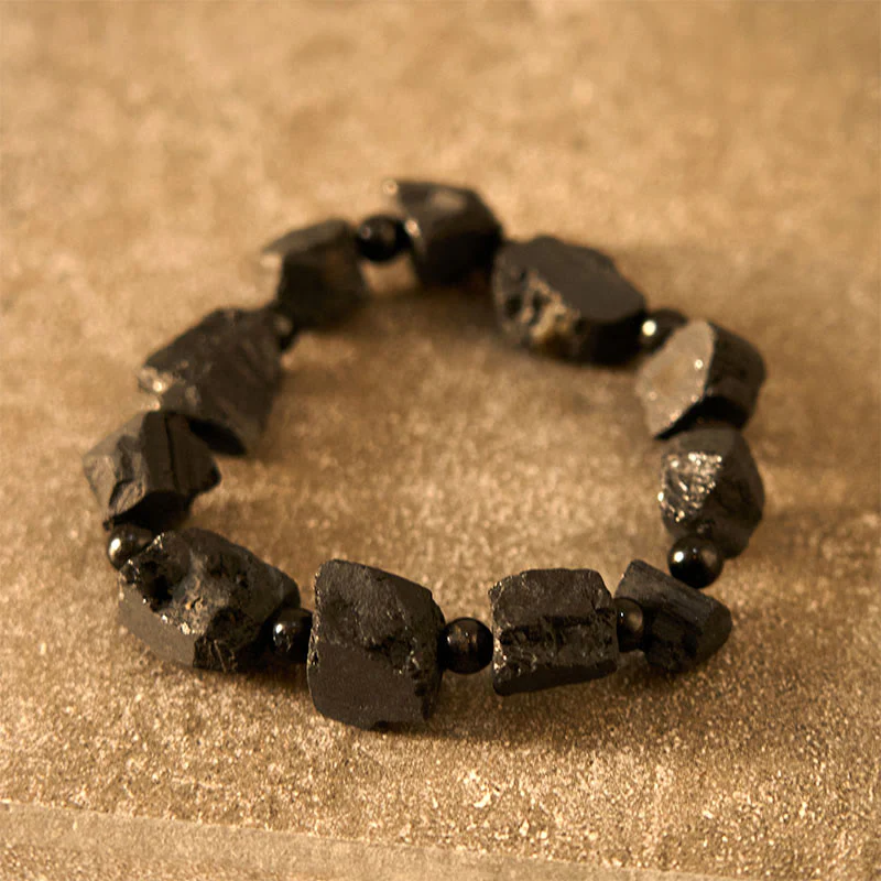 Braccialetto positivo con pietra irregolare in tormalina nera Buddha Stones - Image 4