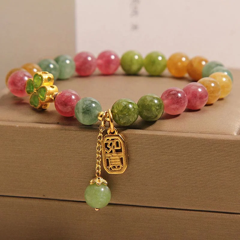 Braccialetto positivo con quadrifoglio colorato in giada e tormalina Buddha Stones - Image 3