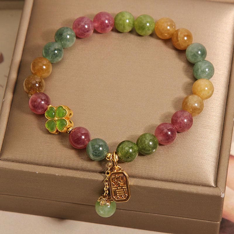 Braccialetto positivo con quadrifoglio colorato in giada e tormalina Buddha Stones - Image 4