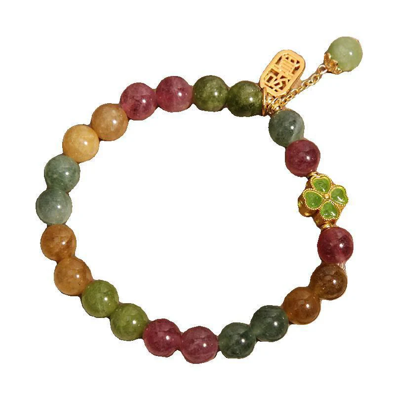Braccialetto positivo con quadrifoglio colorato in giada e tormalina Buddha Stones - Image 6