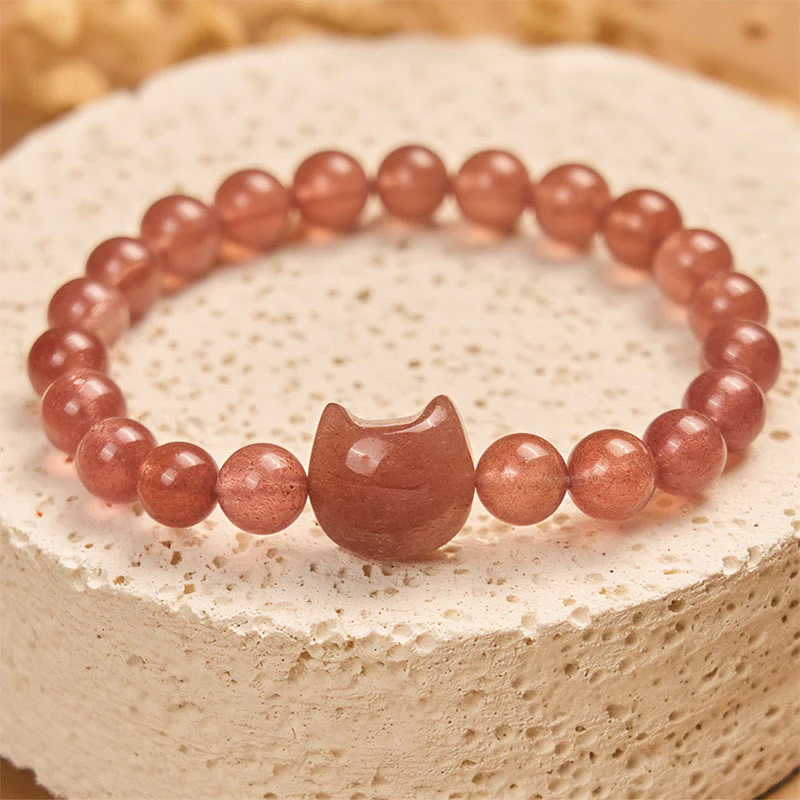 Braccialetto positivo curativo per gatti in quarzo fragola naturale Buddha Stones - Image 2