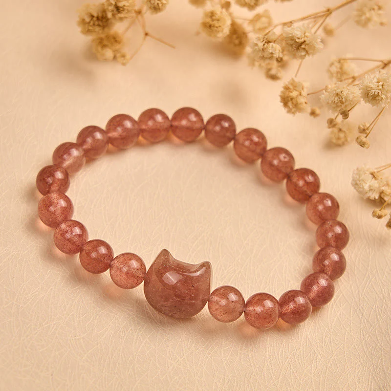 Braccialetto positivo curativo per gatti in quarzo fragola naturale Buddha Stones - Image 3