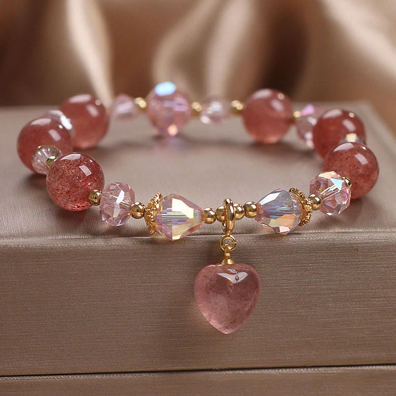 Braccialetto positivo di guarigione del cuore dell'amore del cristallo di quarzo fragola naturale Buddha Stones