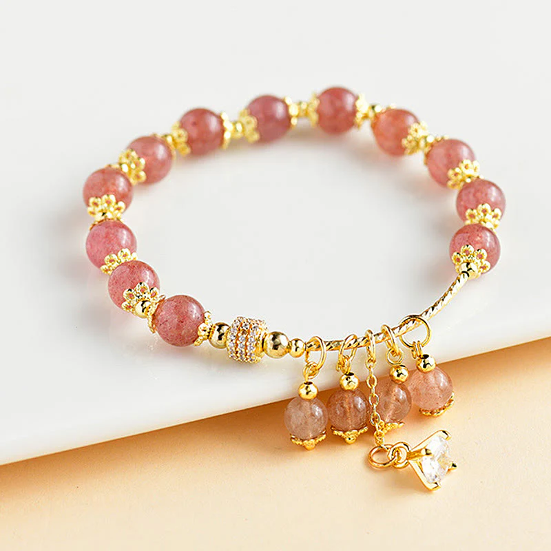 Braccialetto positivo di guarigione di cristallo di quarzo fragola naturale Buddha Stones Zircone