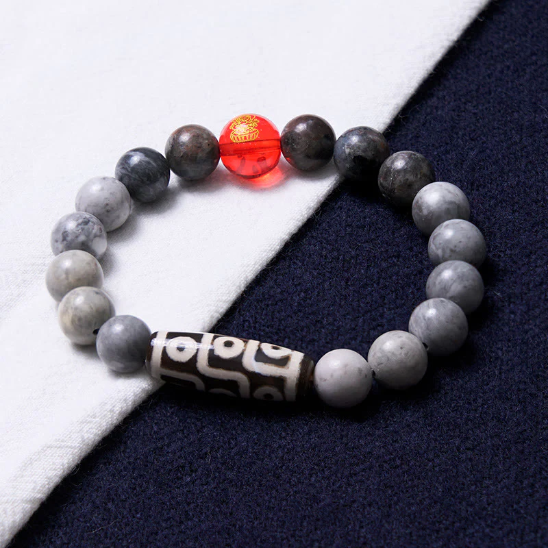 Braccialetto positivo in Buddha Stones Tibetano con nove occhi Dzi Bead Picasso Jasper - Image 3