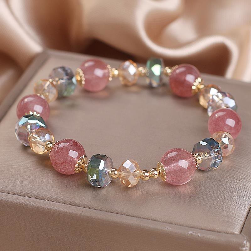 Braccialetto positivo in cristallo colorato di quarzo fragola naturale Buddha Stones