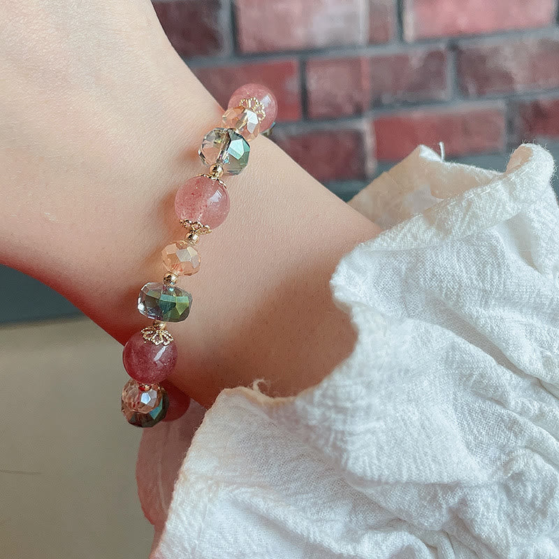 Braccialetto positivo in cristallo colorato di quarzo fragola naturale Buddha Stones - Image 14