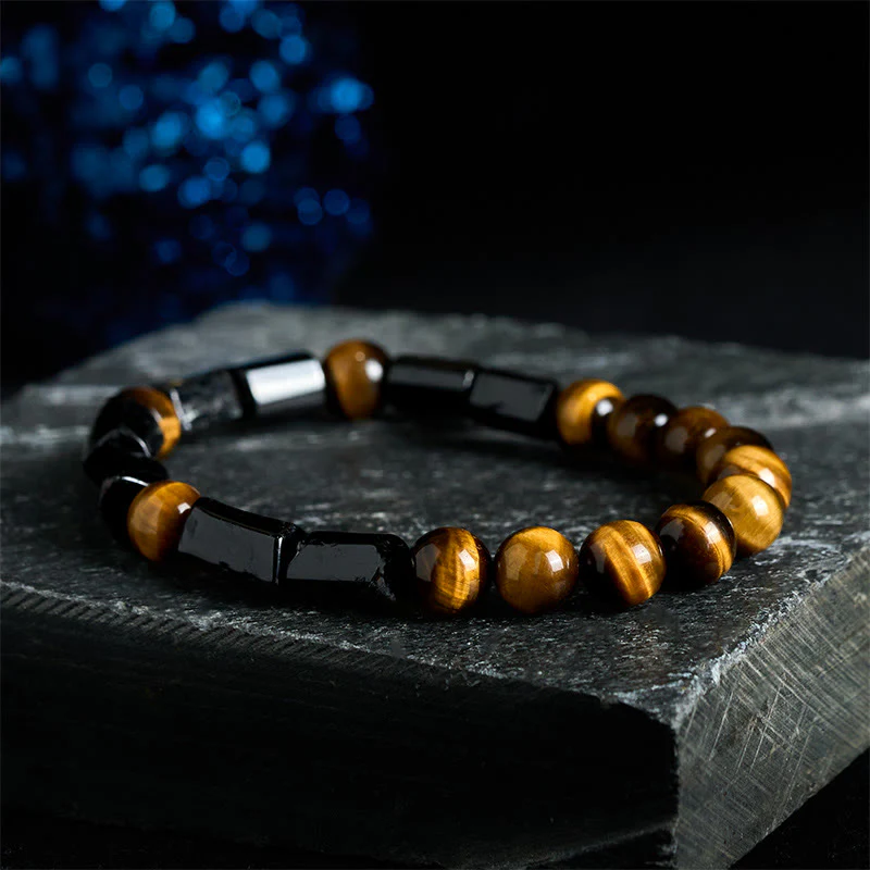 Braccialetto positivo in occhio di tigre con tormalina nera naturale Buddha Stones