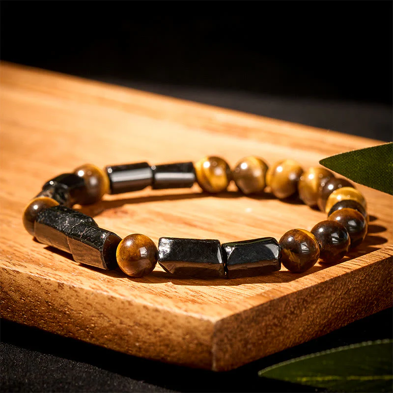 Braccialetto positivo in occhio di tigre con tormalina nera naturale Buddha Stones - Image 3