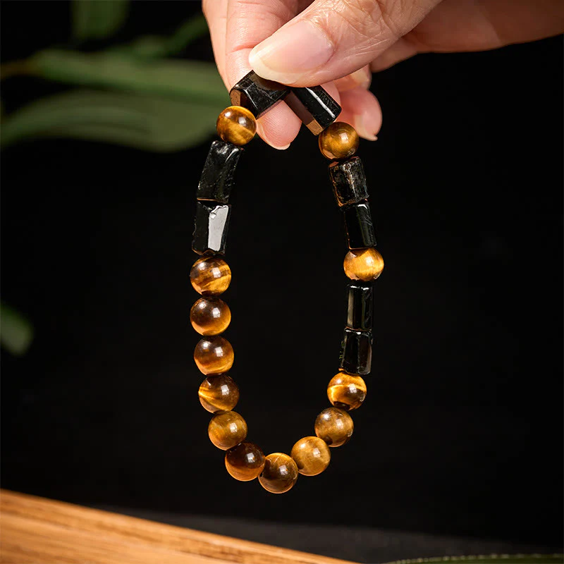 Braccialetto positivo in occhio di tigre con tormalina nera naturale Buddha Stones - Image 4