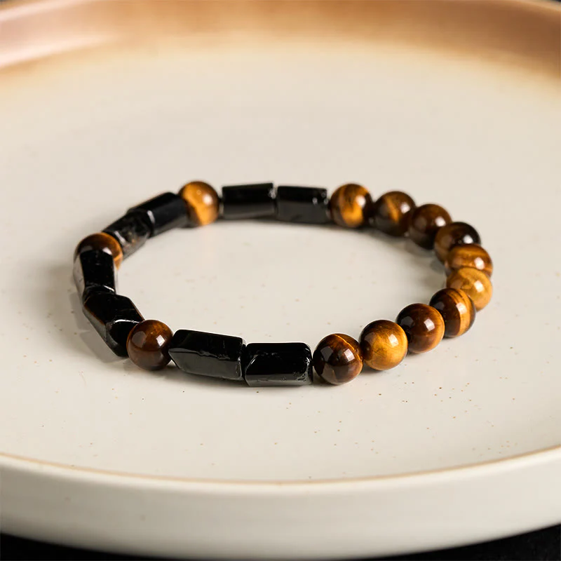 Braccialetto positivo in occhio di tigre con tormalina nera naturale Buddha Stones - Image 6