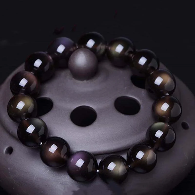 Braccialetto positivo in ossidiana arcobaleno naturale Buddha Stones - Image 3