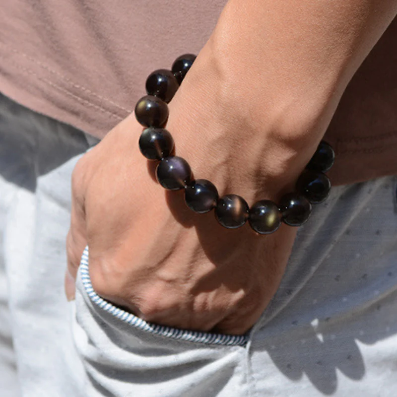 Braccialetto positivo in ossidiana arcobaleno naturale Buddha Stones - Image 5
