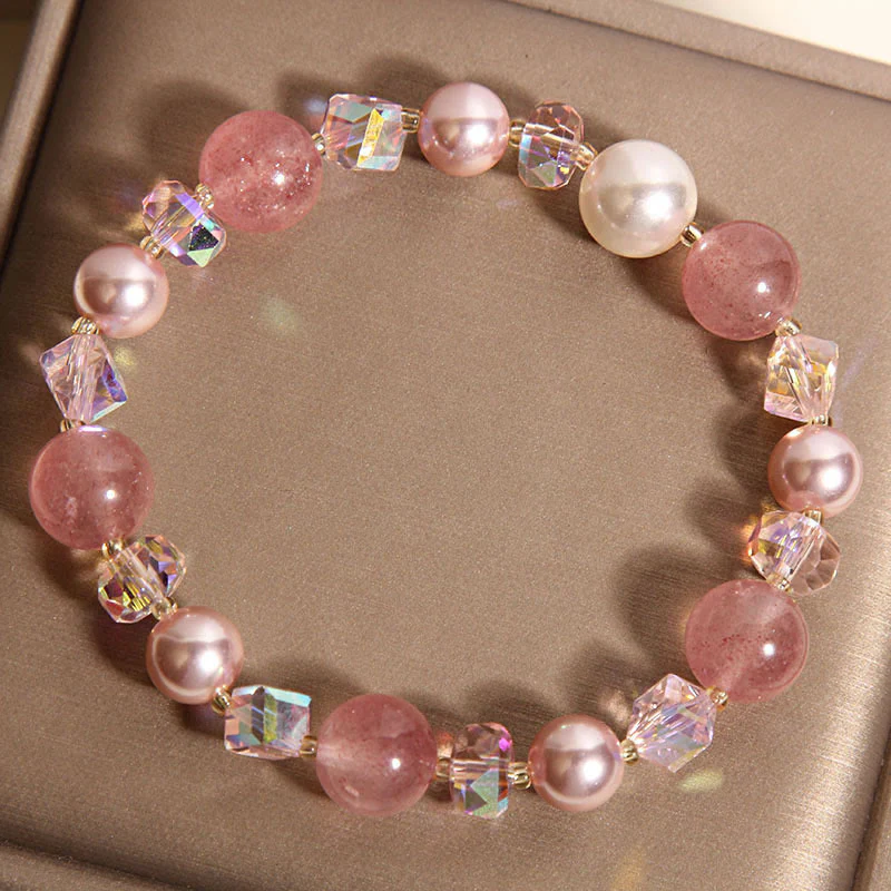 Braccialetto positivo in perle di cristallo bianco naturale al quarzo fragola Buddha Stones