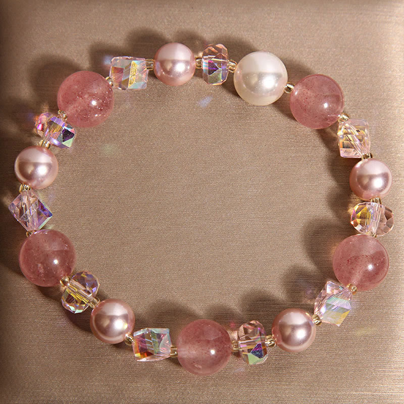 Braccialetto positivo in perle di cristallo bianco naturale al quarzo fragola Buddha Stones - Image 5