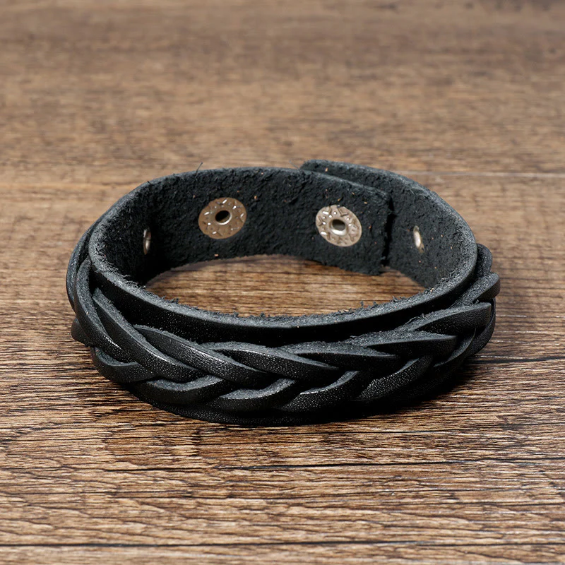 Braccialetto regolabile con fibbia rinforzata in pelle intrecciata vintage Buddha Stones - Image 8
