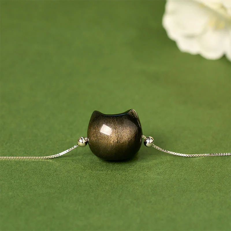 Braccialetto rilassante con gatto in ossidiana lucida color oro e pietre Buddha Stones in argento sterling 925 - Image 12