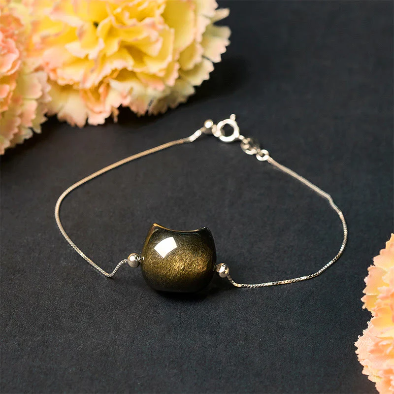 Braccialetto rilassante con gatto in ossidiana lucida color oro e pietre Buddha Stones in argento sterling 925 - Image 15