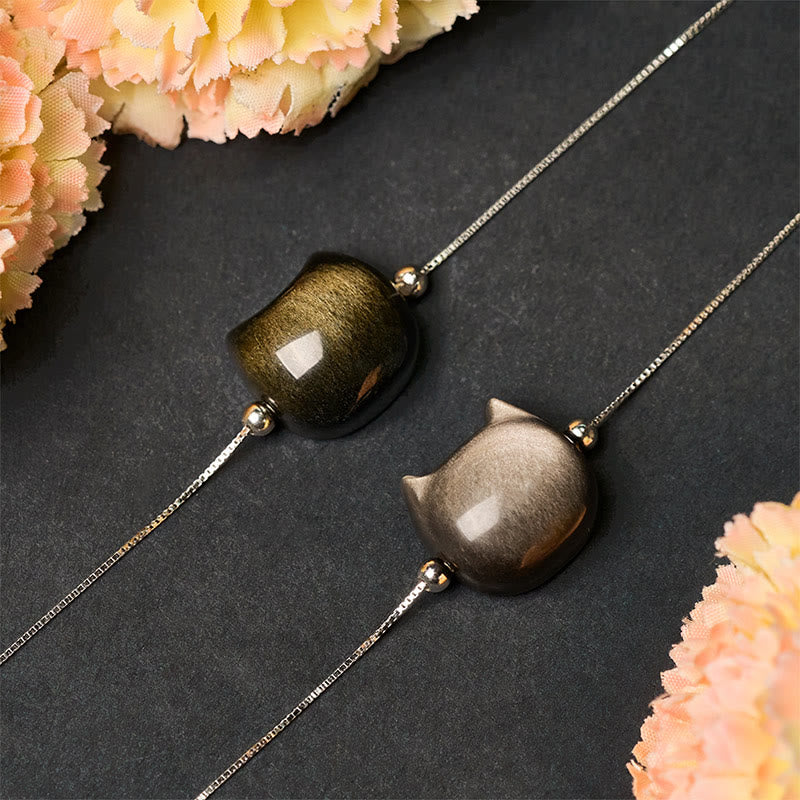 Braccialetto rilassante con gatto in ossidiana lucida color oro e pietre Buddha Stones in argento sterling 925 - Image 17