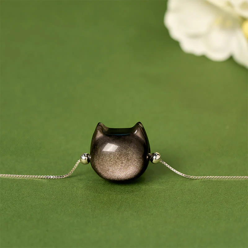 Braccialetto rilassante con gatto in ossidiana lucida color oro e pietre Buddha Stones in argento sterling 925 - Image 4