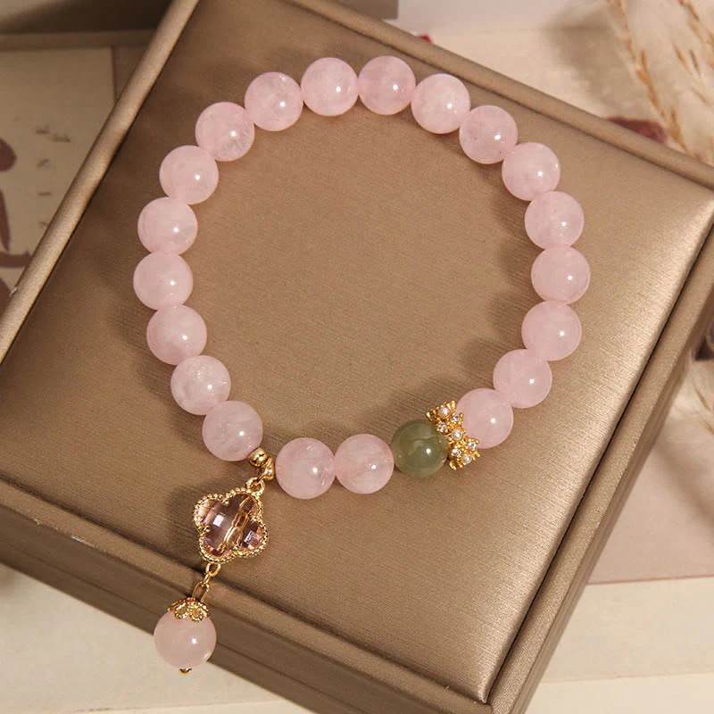 Braccialetto rilassante con quadrifoglio a quattro foglie in cristallo rosa naturale Buddha Stones - Image 7