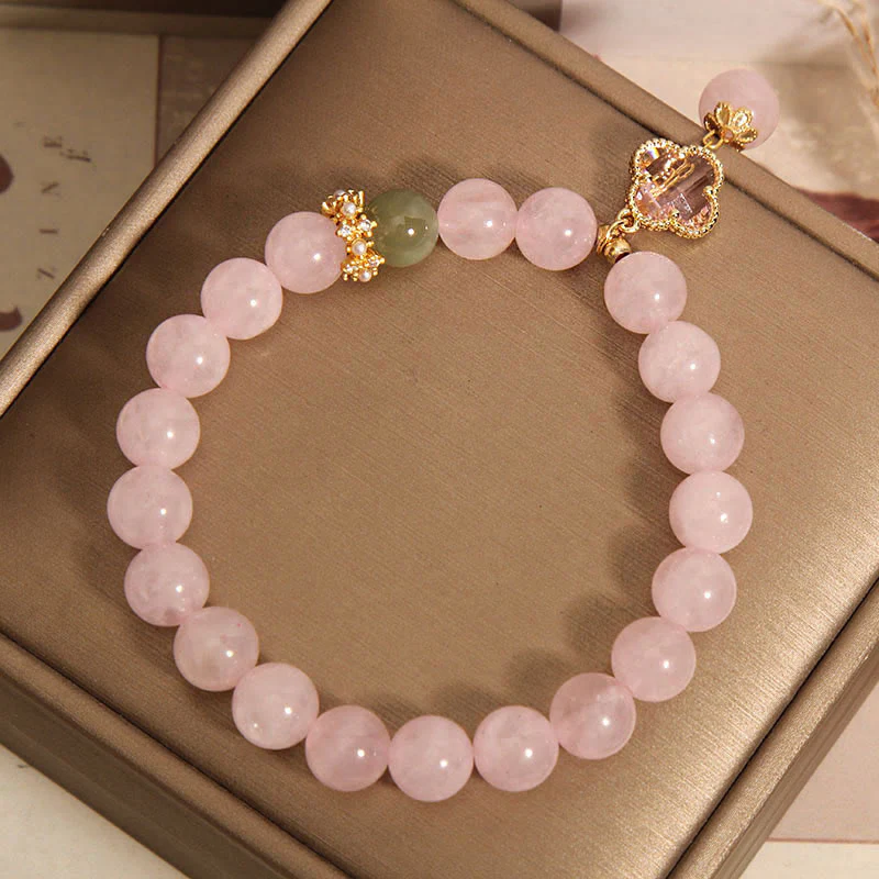Braccialetto rilassante con quadrifoglio a quattro foglie in cristallo rosa naturale Buddha Stones - Image 8