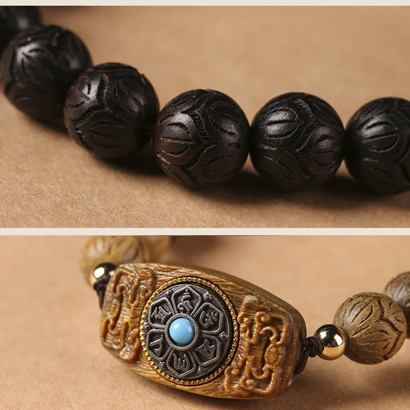 Braccialetto rilassante Om Mani Padme Hum in legno di sandalo verde e legno di ebano e sandalo Buddha Stones - Image 18
