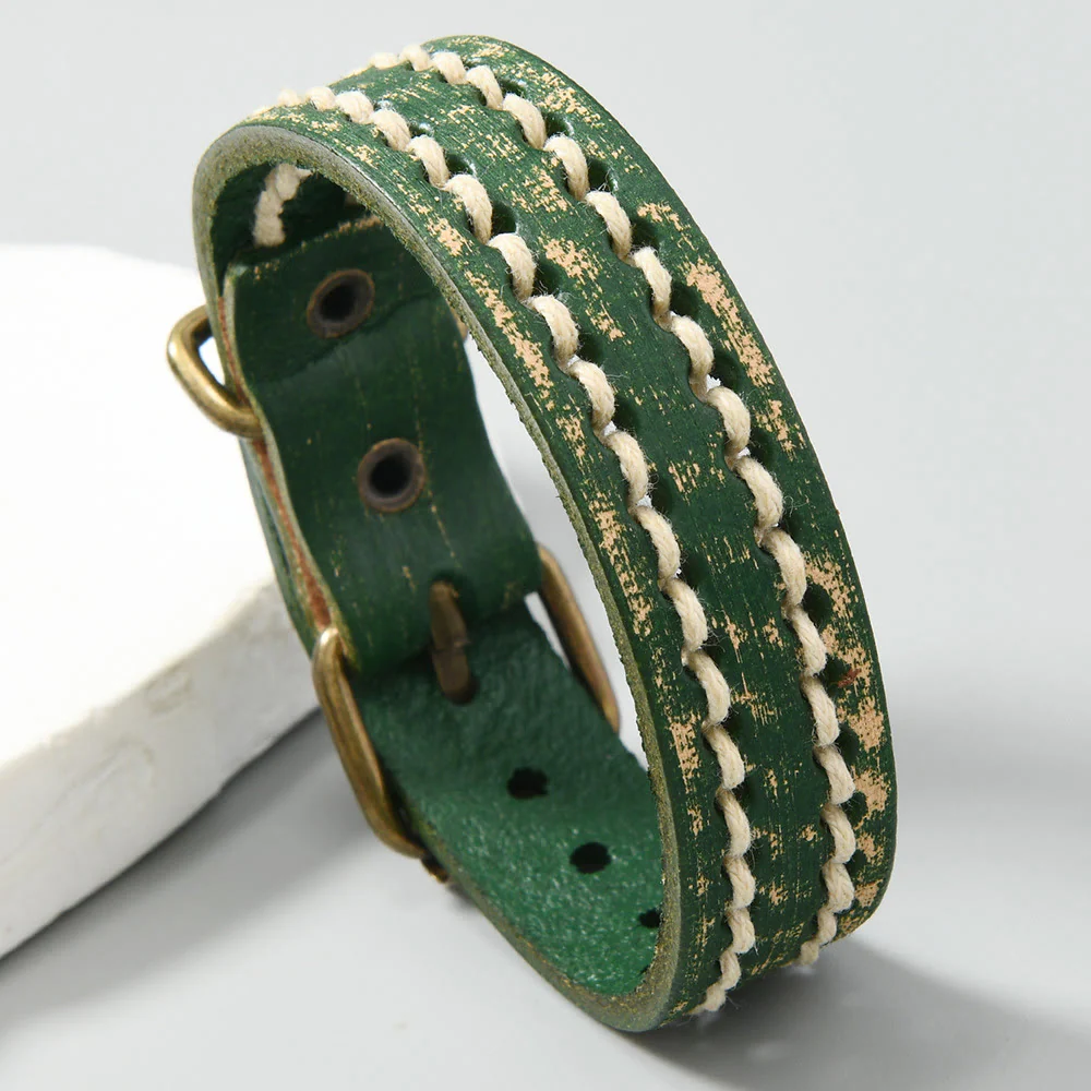 Braccialetto rinforzato con fibbia regolabile in pelle vintage Buddha Stones